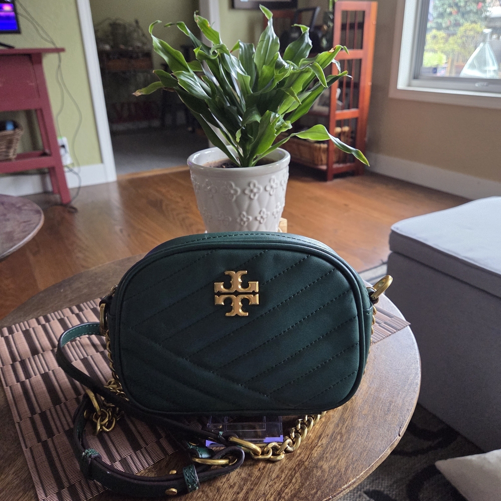 Tory Burch Green Quilted Crossbody Bag